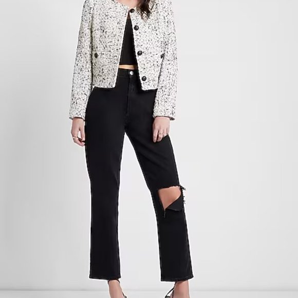 Black and White Cropped Tweed Jacket - Picture 3 of 7